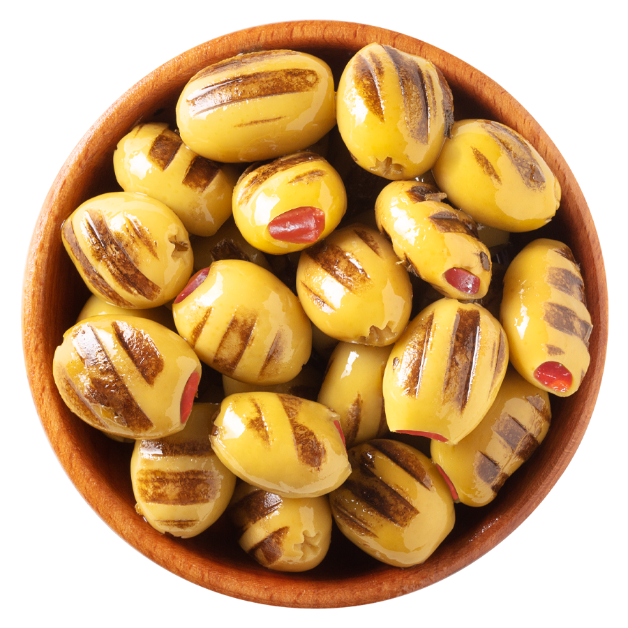 Red pepper stuffed grilled olives